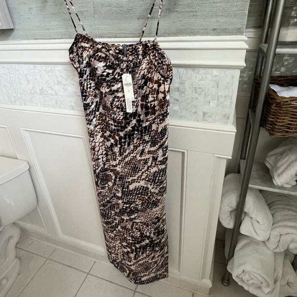 NWT new Anthropologie square neck slip dress animal snake print XS long brown - Picture 7 of 17